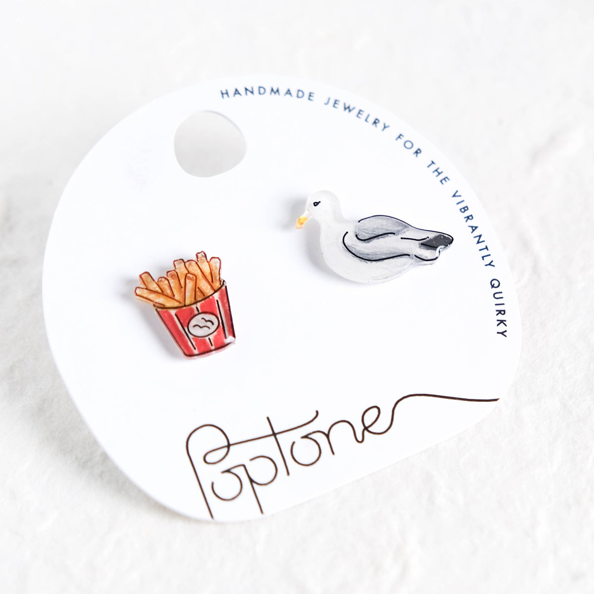 Seagull and Fries Mismatched Beach Stud Earrings