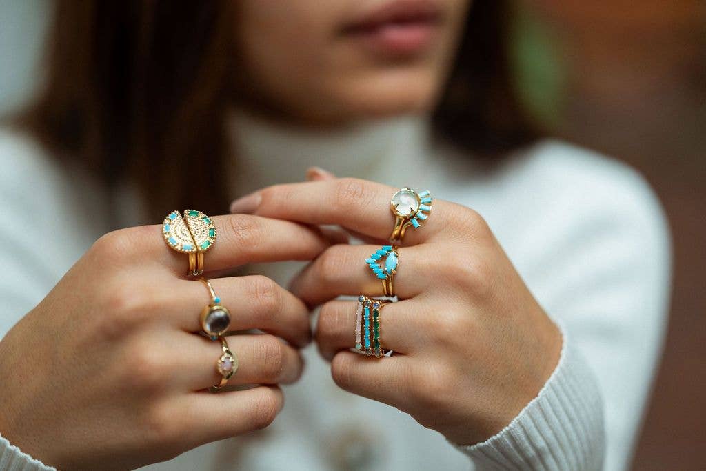 Cha Cha Bar Ring with Turquoise and Moonstone
