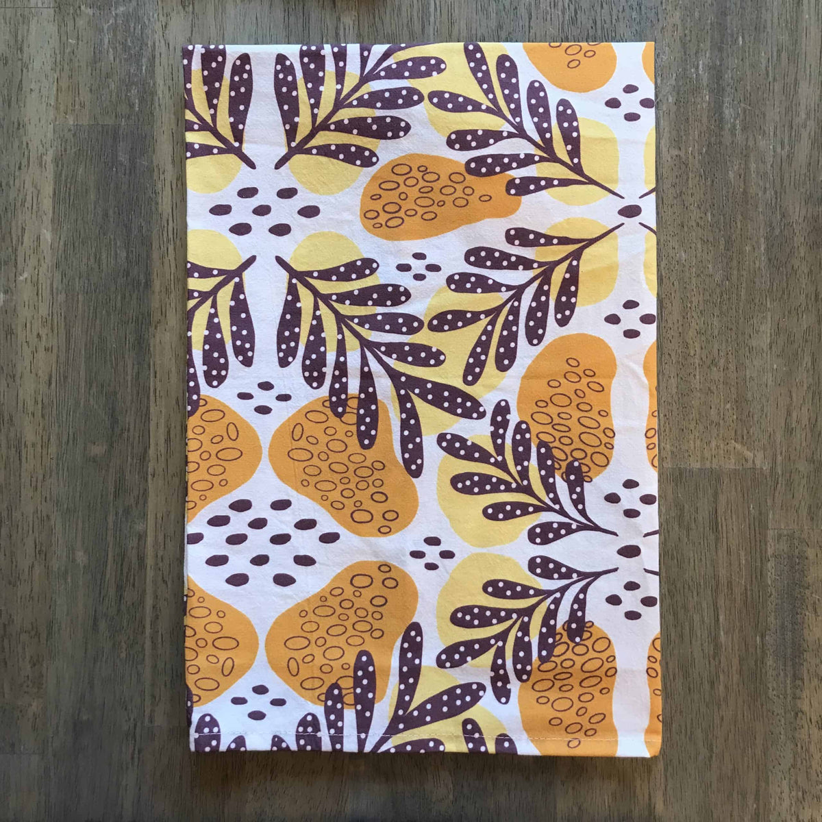 Golden Dotty Leaf Tea Towel