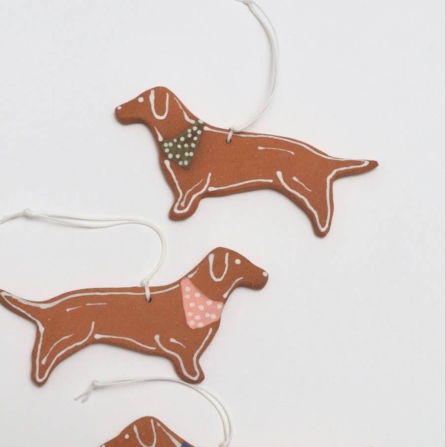 Dachshund Ornament Brown: Green Bandana