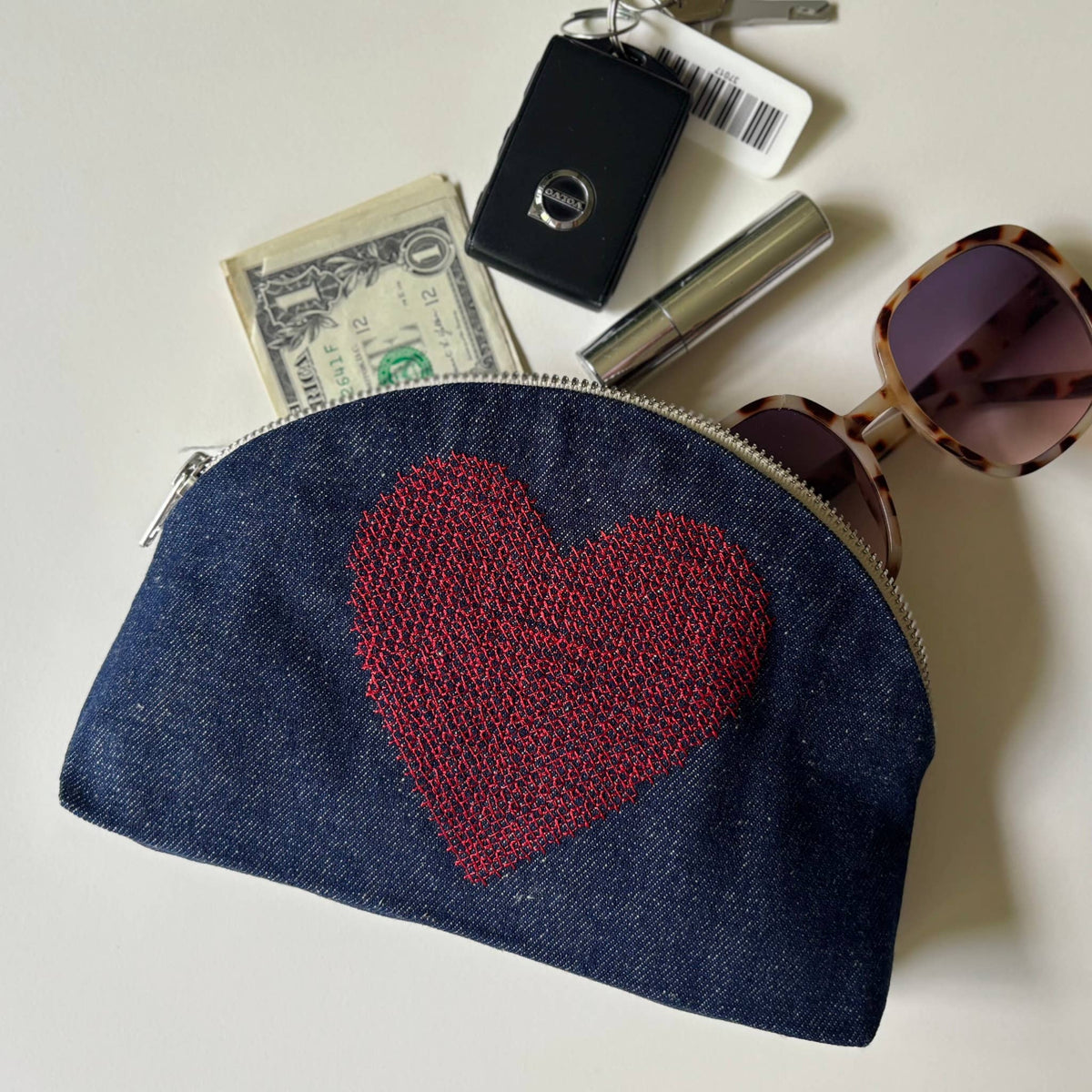 Heart Denim Pouch