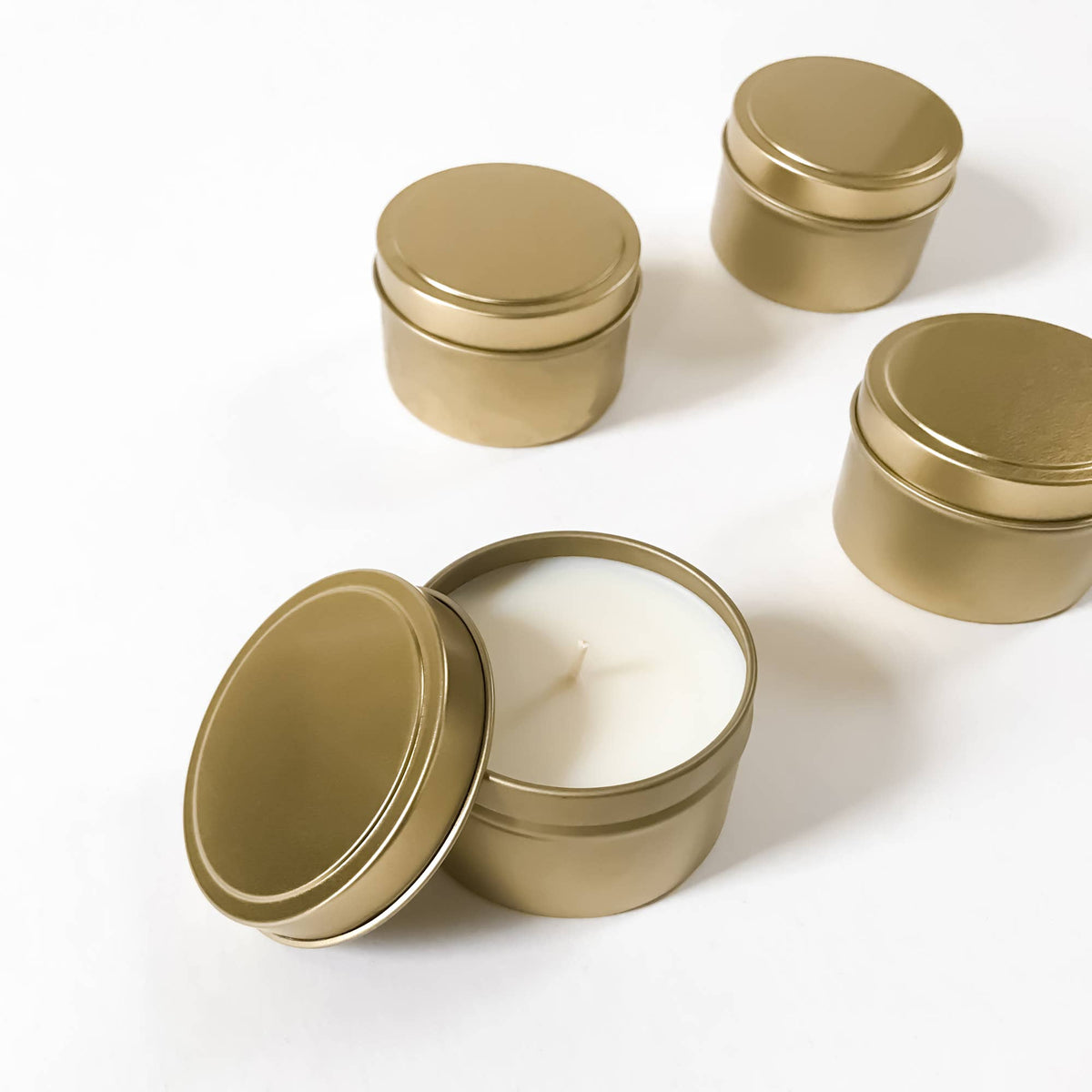 No Label 4 oz. Gold Tin Candle - Case of 24: FIGWOOD + CURRANT
