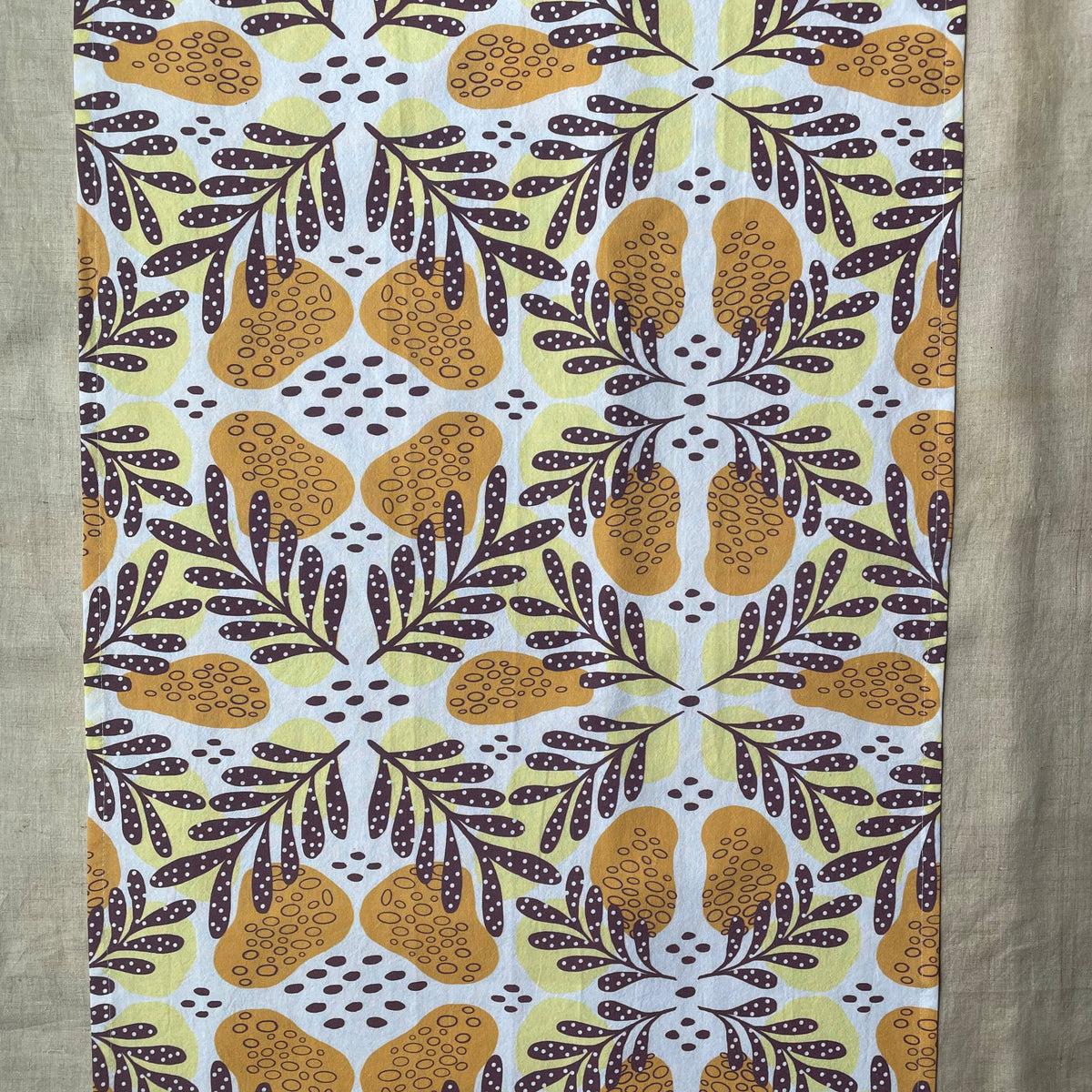 Golden Dotty Leaf Tea Towel