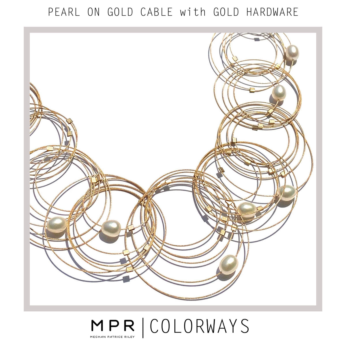 Handmade gold cable necklace with circular loops and unique pearl accents, perfect artisan gift. - Pearl Mini Tears Earrings with Gold Cable