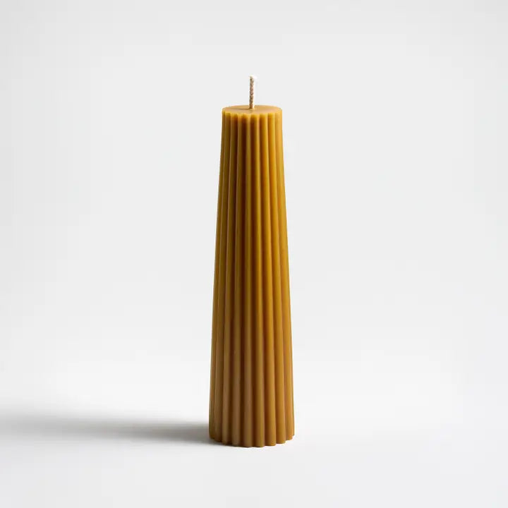 Tall Fluted Pillar Beeswax Candle