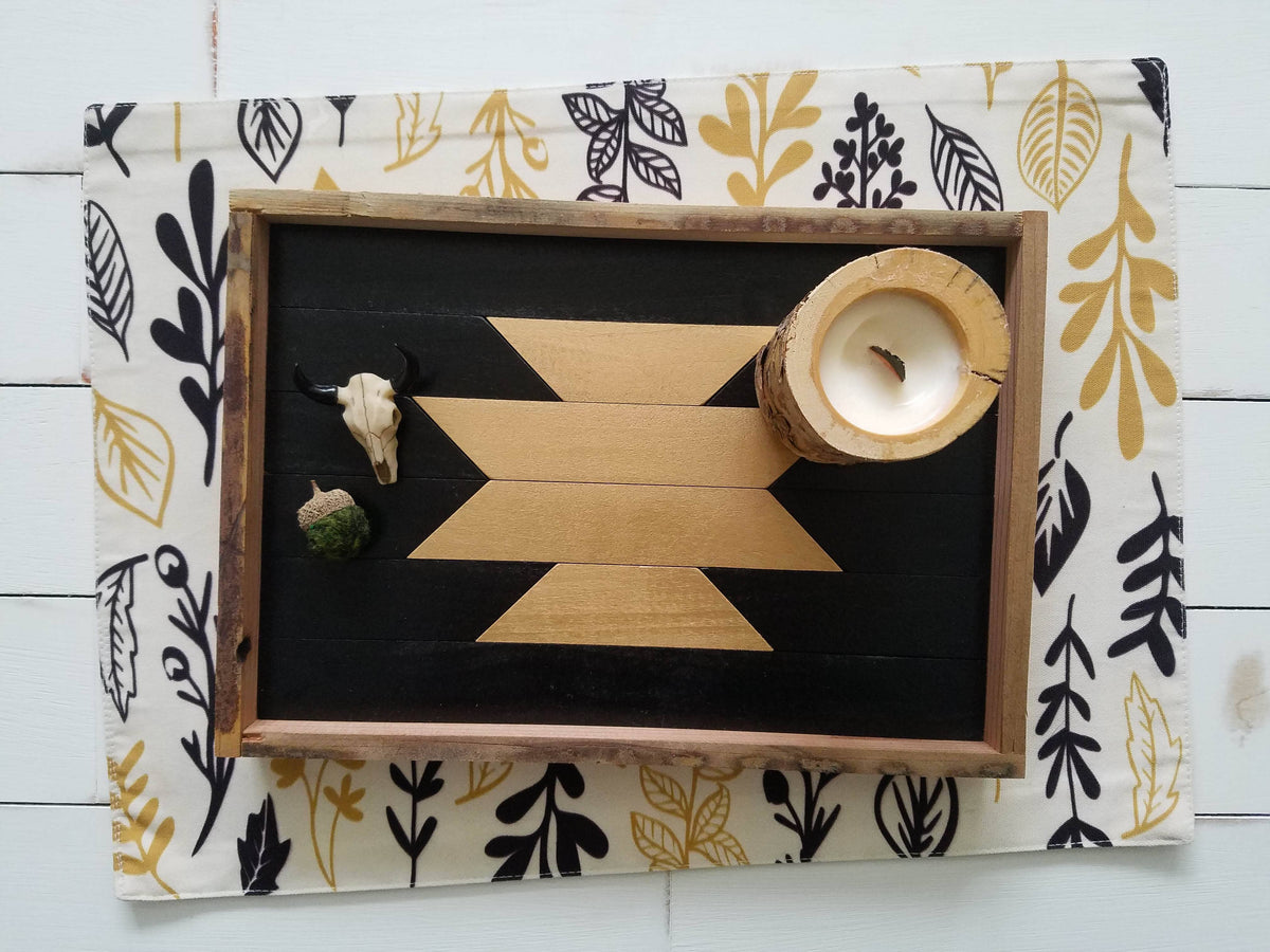 Black and Gold Aztec Tray - Large