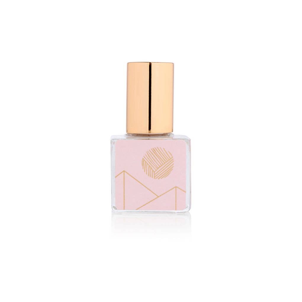 Handmade Mezcal Perfume Oil in a square clear glass bottle with pale pink label and gold cap, unique artisan gift. - Mezcal Perfume Oil: Flora LIMITED EDITION