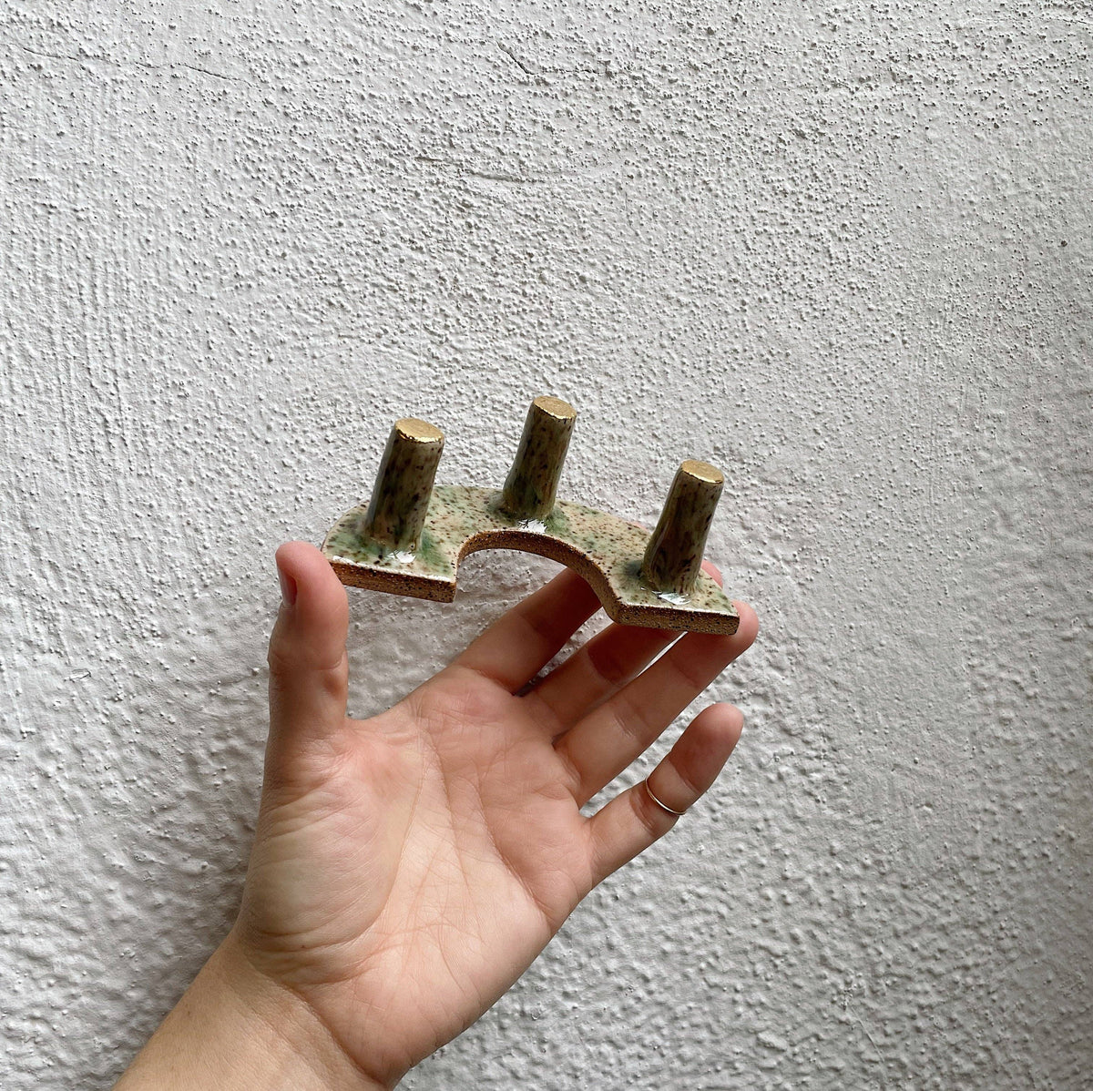 Three-Post Ring Holder - Turquoise + Gold