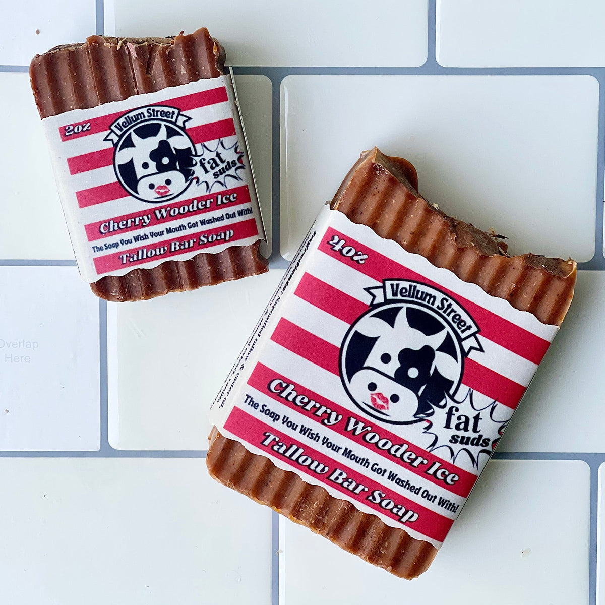 Handmade Cherry Wooder Ice artisan bar soap with textured ridges, a unique gift choice. - Tallow 4oz Bar Soap