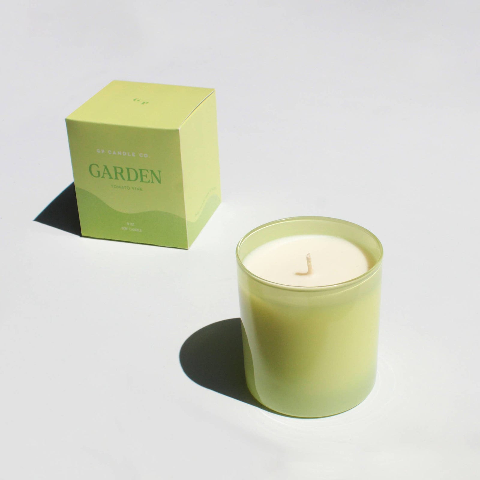 Handmade Garden Hue Tomato Vine candle in pale green glass, unique artisan gift with matching green box. - Garden Hue Candle (Tomato Vine) (9 oz)