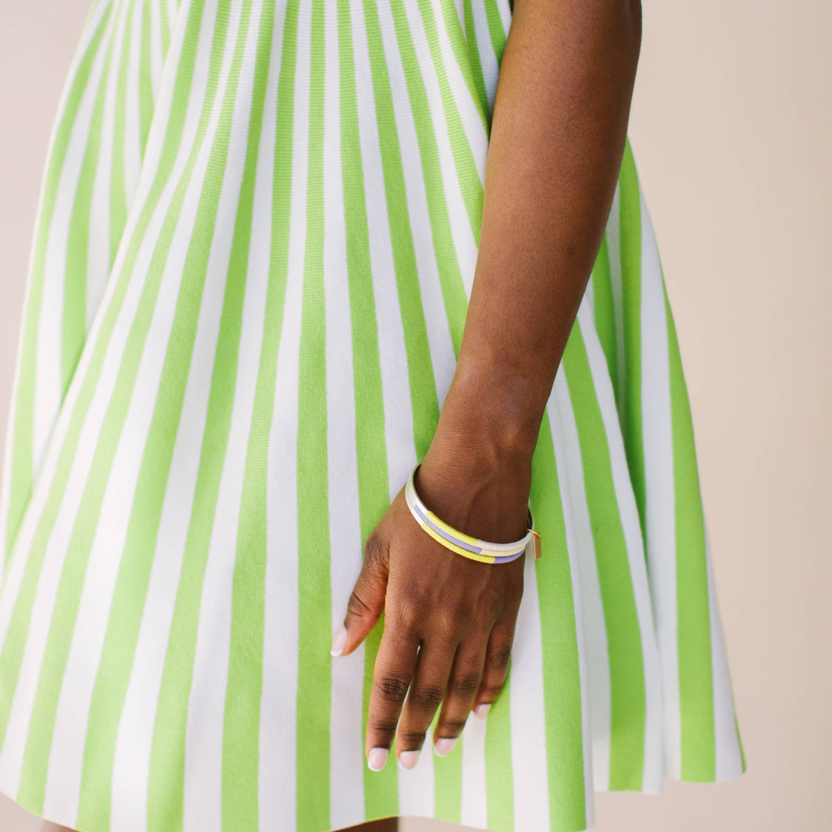silver bangle in spring colors