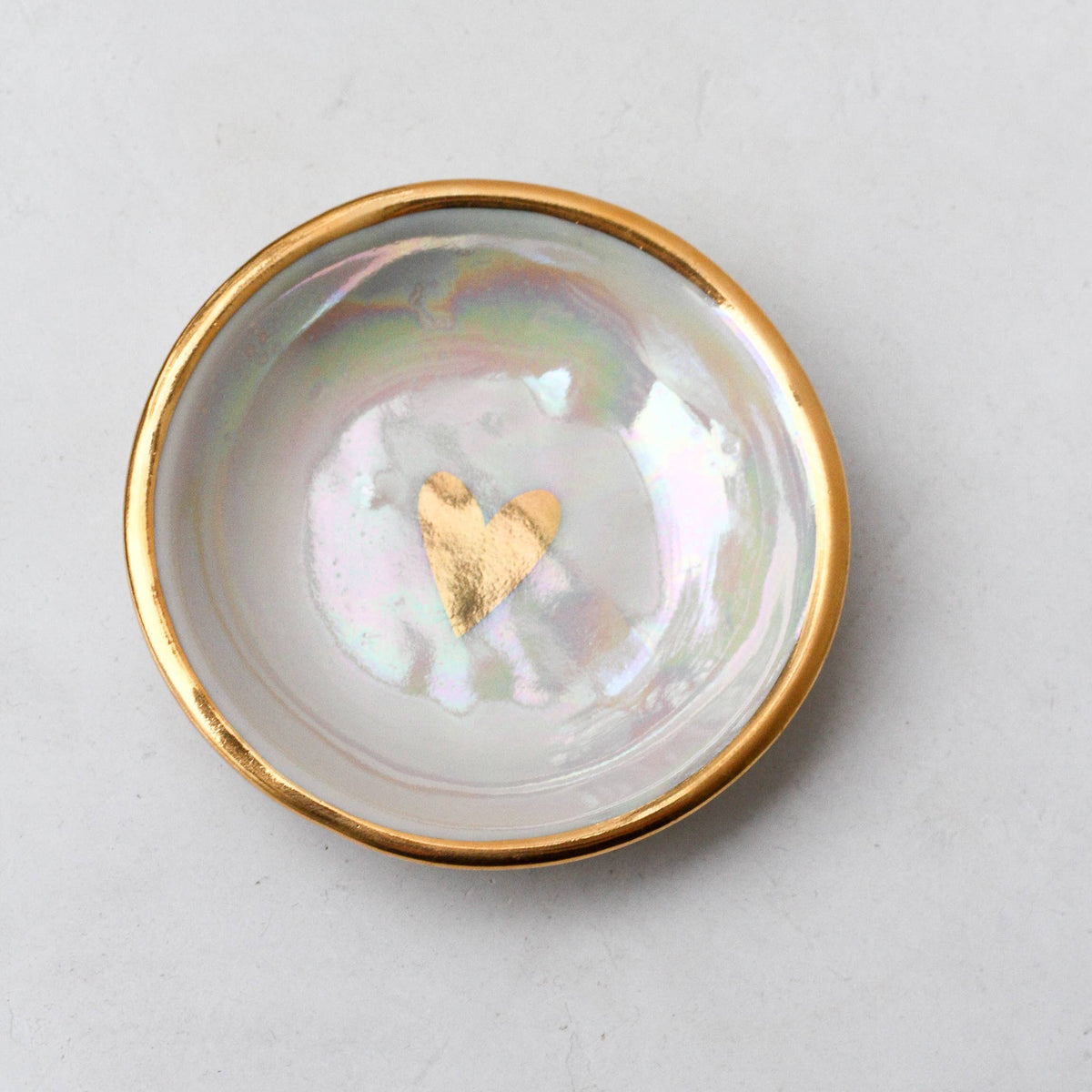 Opal Heart Ring Dish | Handmade Pottery with Gold
