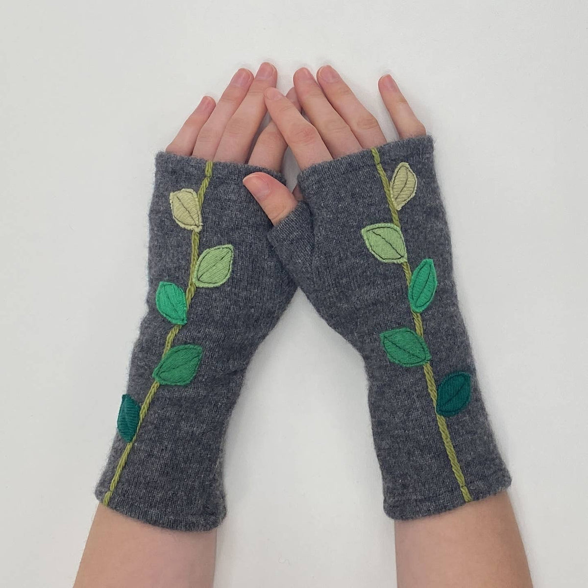 Pink Leaves Fingerless Cashmere Gloves