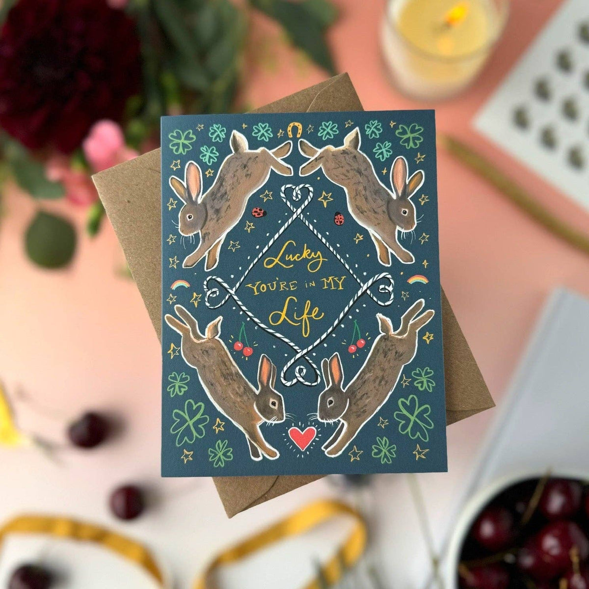 Lucky You're in My Life Rabbit — Valentine's Day, Love, Anniversary, Thank you Card: Eco-friendly card pocket