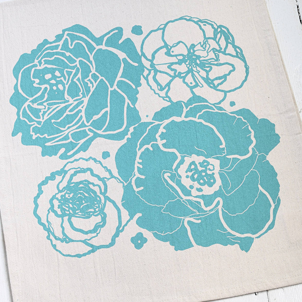 Peony Blossom Tea Towel - Teal