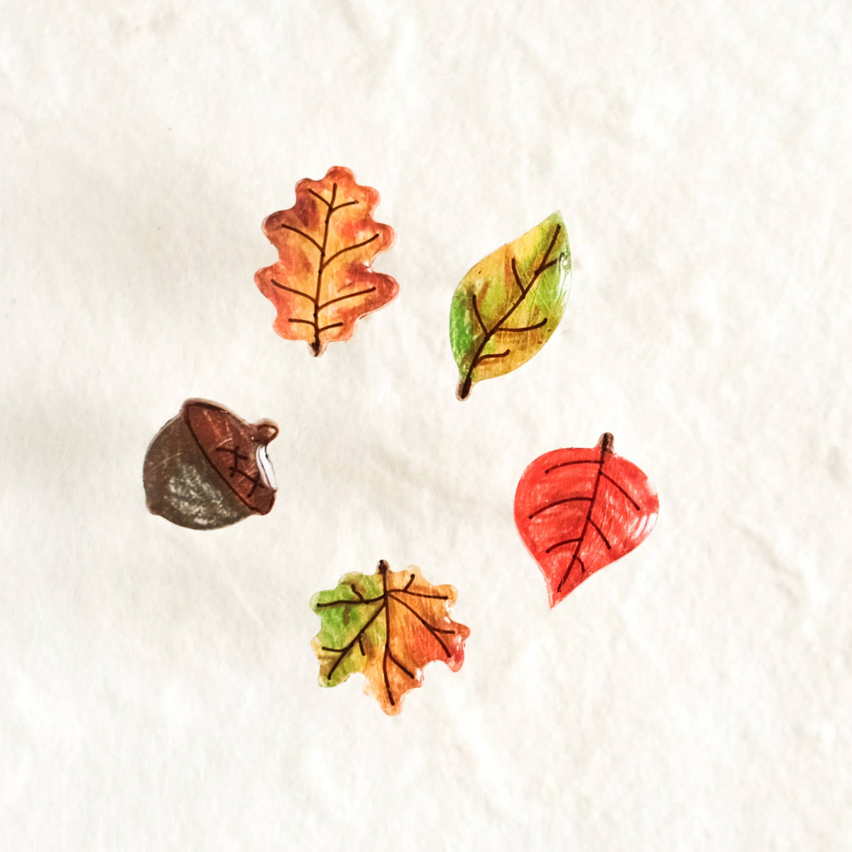 Mini Autumn Fall Leaf Stud Earrings (Set of 5)