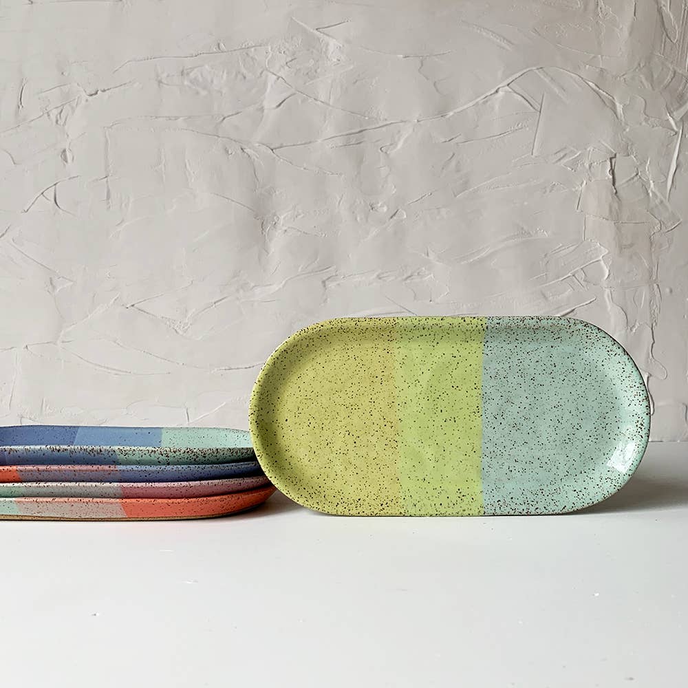 Small Oval Stoneware Platter: Pool Party