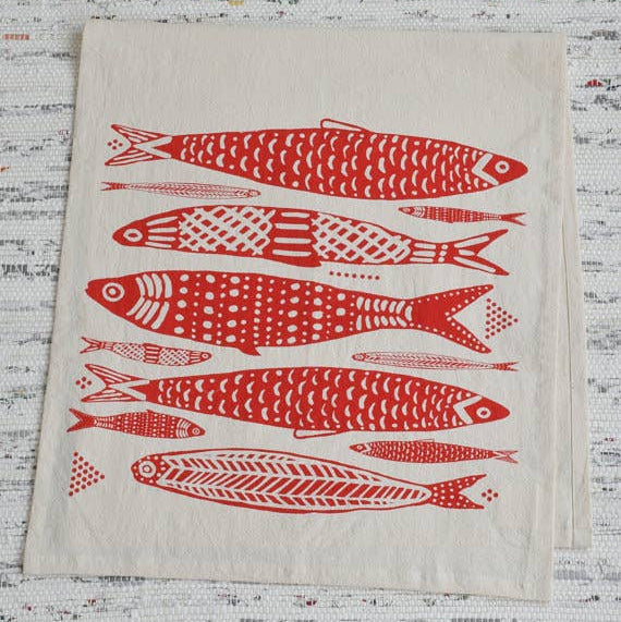 Sardines Tea Towel - Red