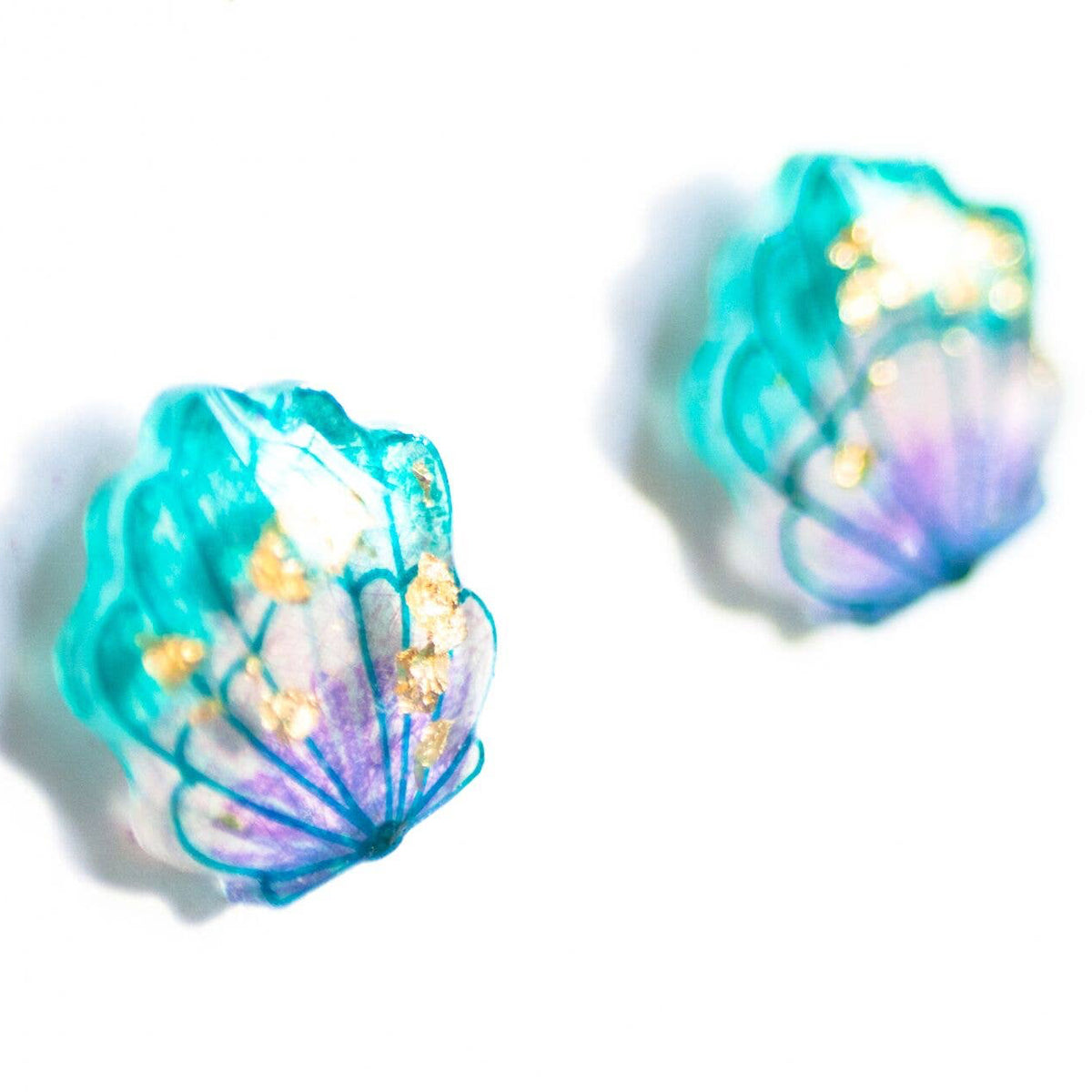 Mermaid Shell Stud Earrings with Gold Leaf