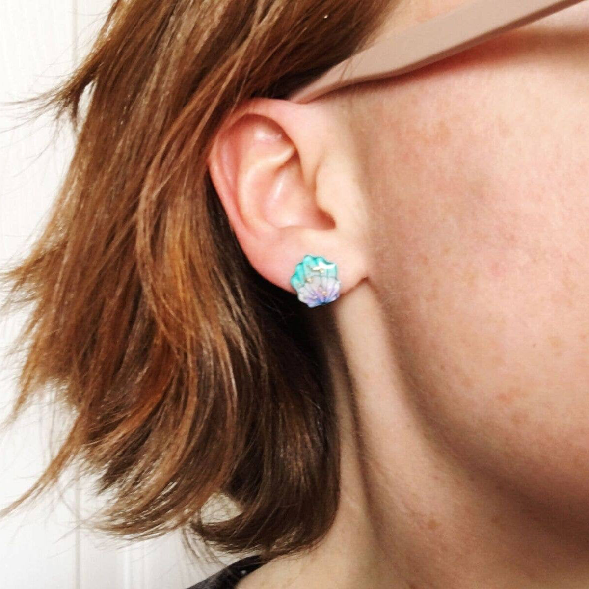 Mermaid Shell Stud Earrings with Gold Leaf