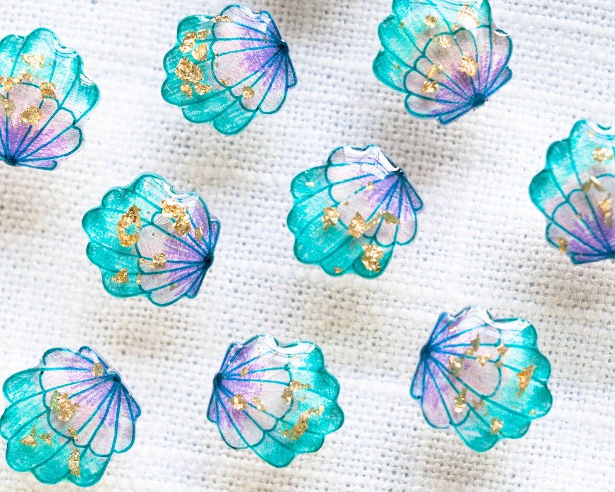 Mermaid Shell Stud Earrings with Gold Leaf
