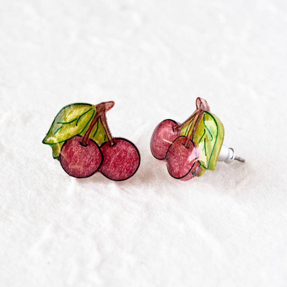 Red Cherry Fruit Stud Earrings