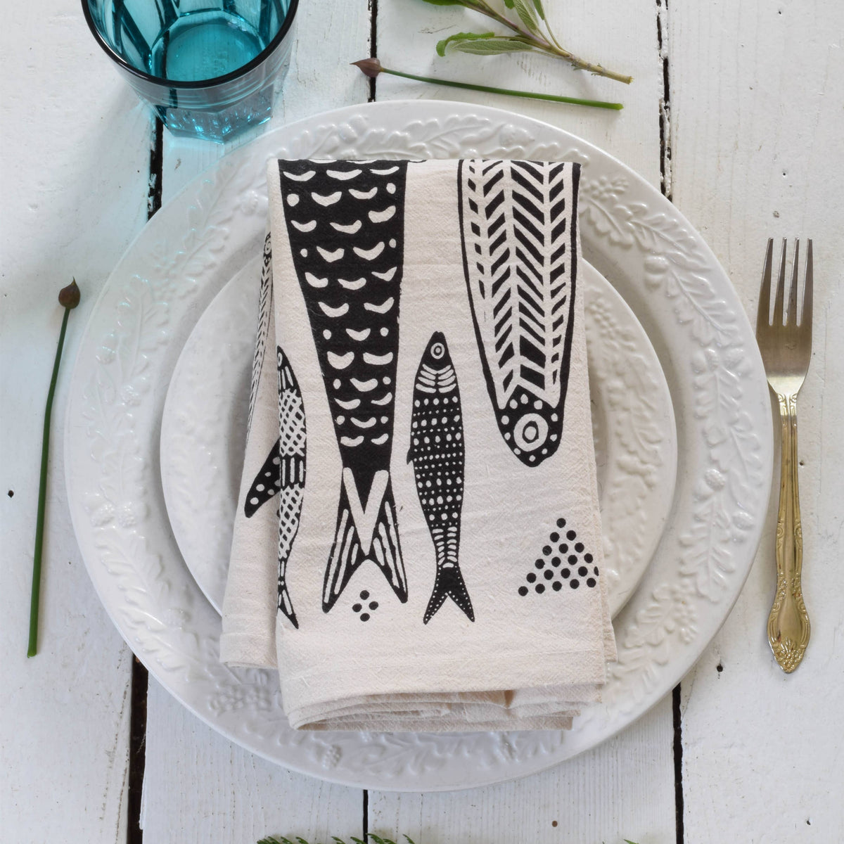 Sardines Tea Towel - Black
