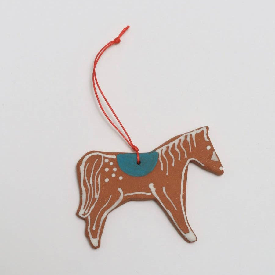 Horse Ornament: Brown with turquoise saddle