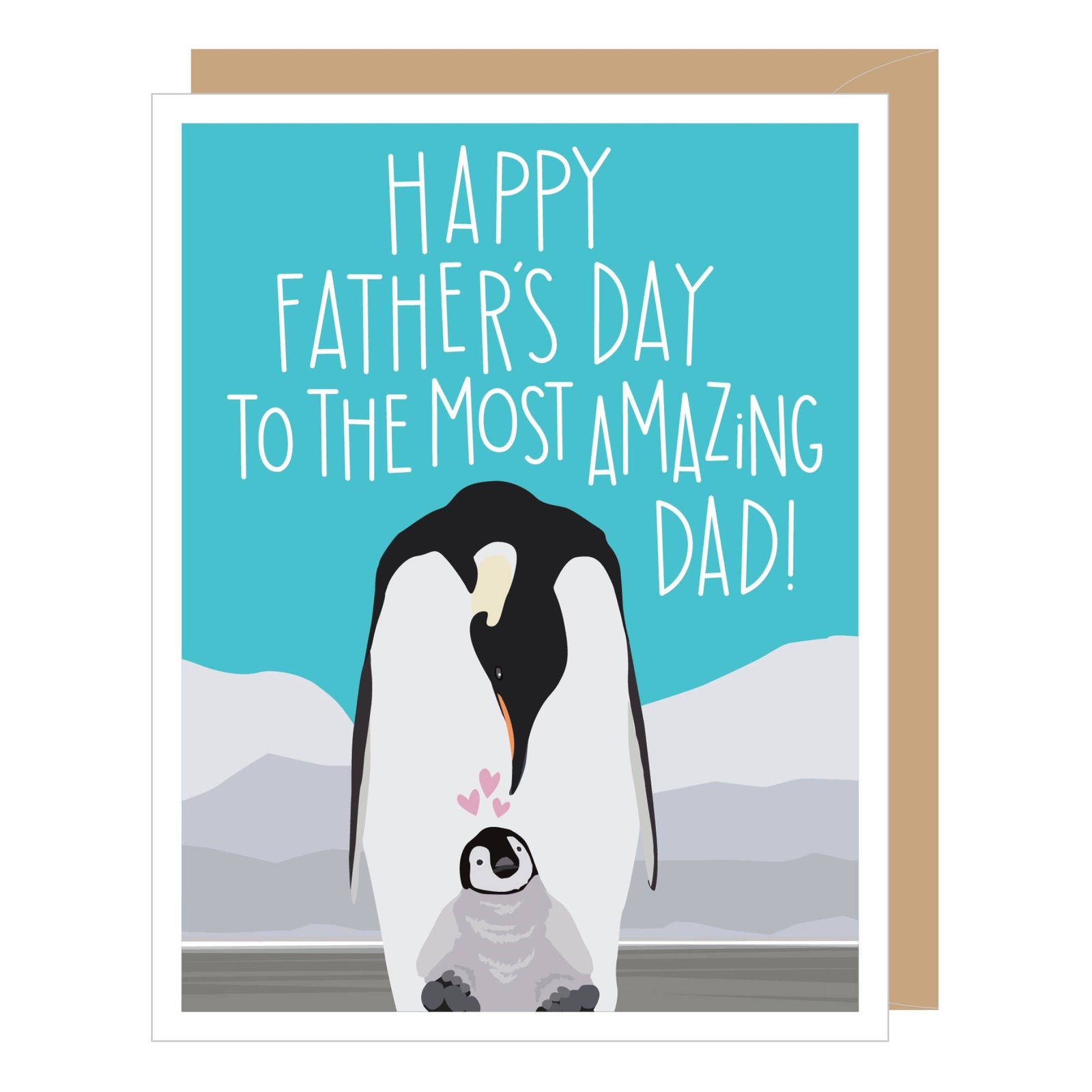 Handmade Father's Day card with unique penguin family illustration and heartfelt message. - Penguin Dad Father's Day Card