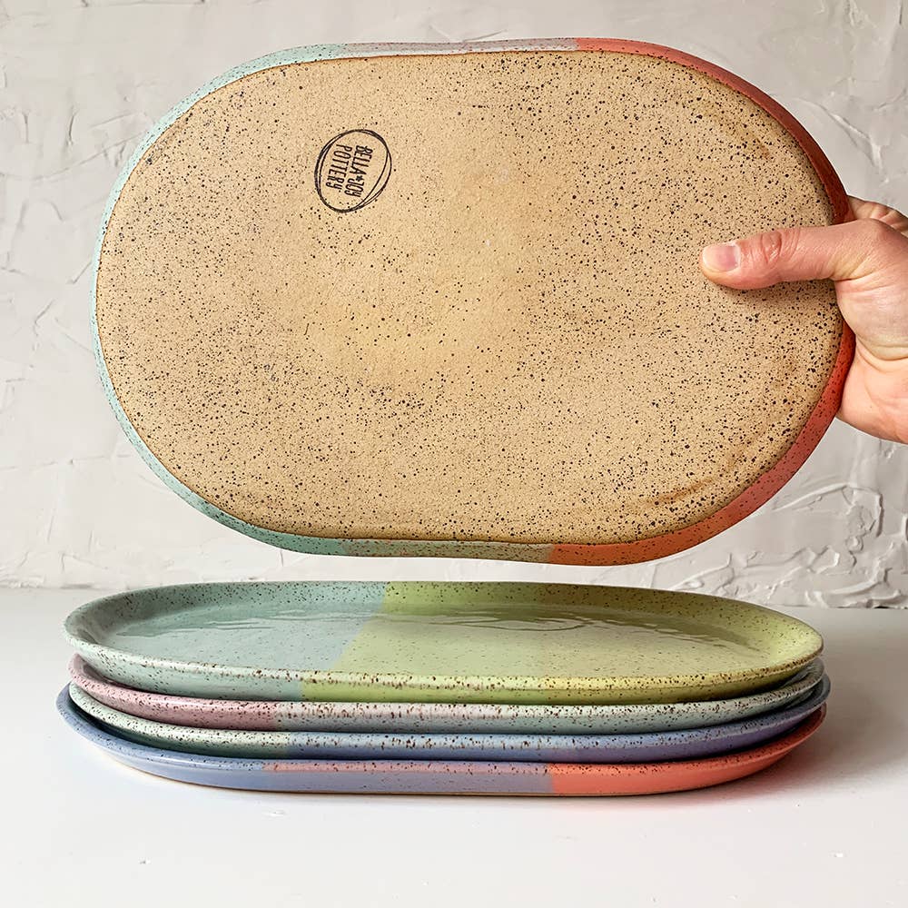 Large Oval Stoneware Platter: Beach Fiesta