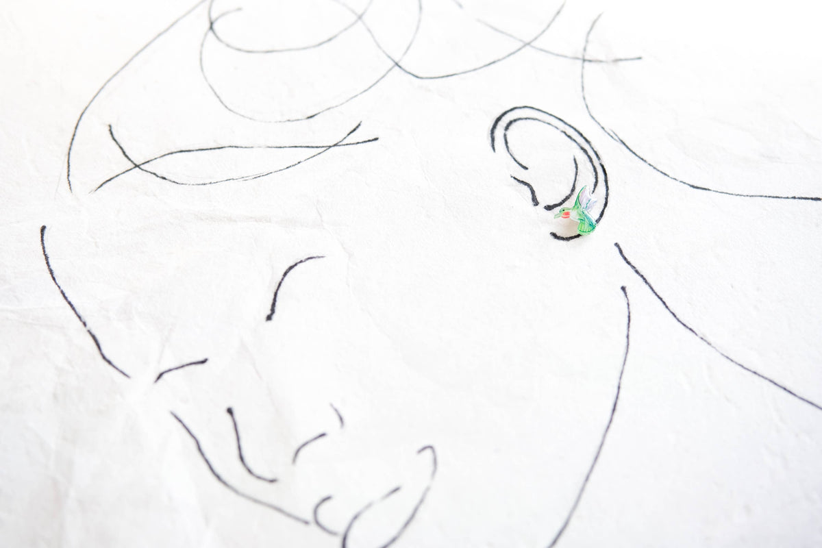 Green Ruby-throated Hummingbird Handmade Stud Earrings