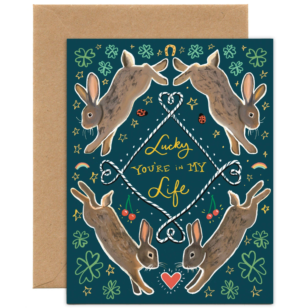 Lucky You're in My Life Rabbit — Valentine's Day, Love, Anniversary, Thank you Card: Eco-friendly card pocket