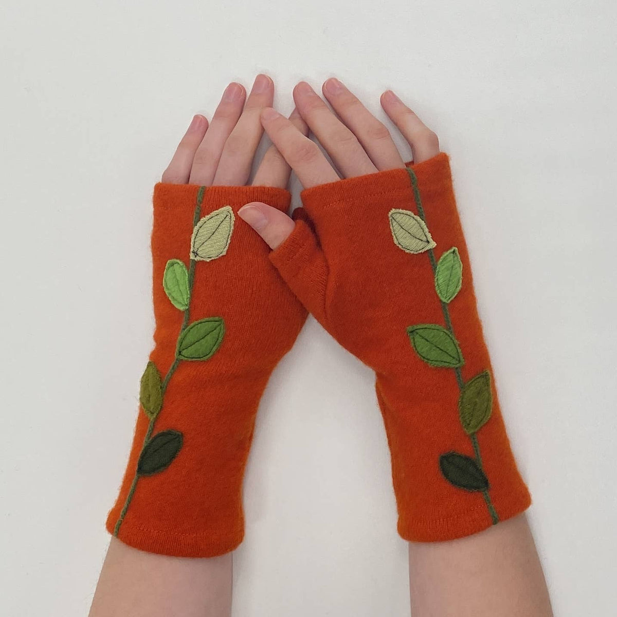 Pink Leaves Fingerless Cashmere Gloves