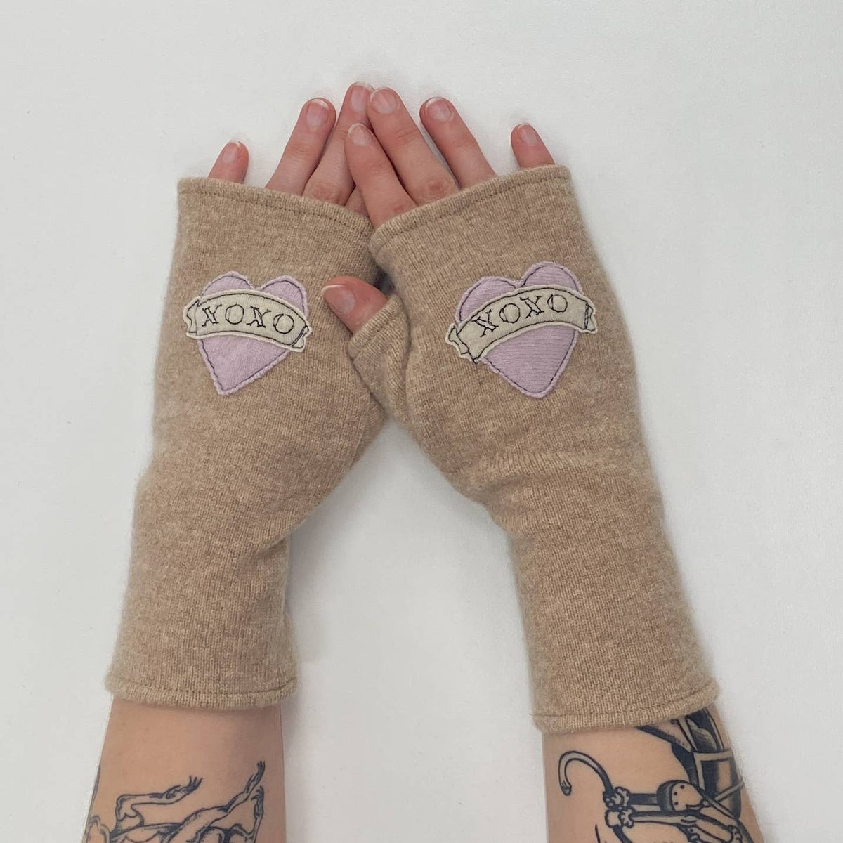 Tattoo Heart XOXO Fingerless Cashmere Gloves