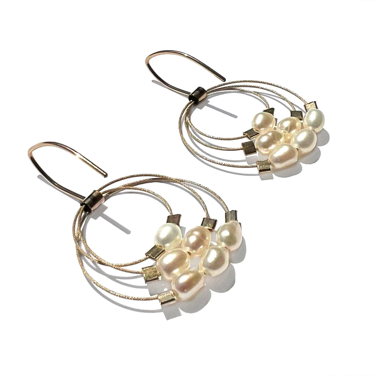 Trinity Hook Earrings: Pearl on Gold Cable with Gold Hardware