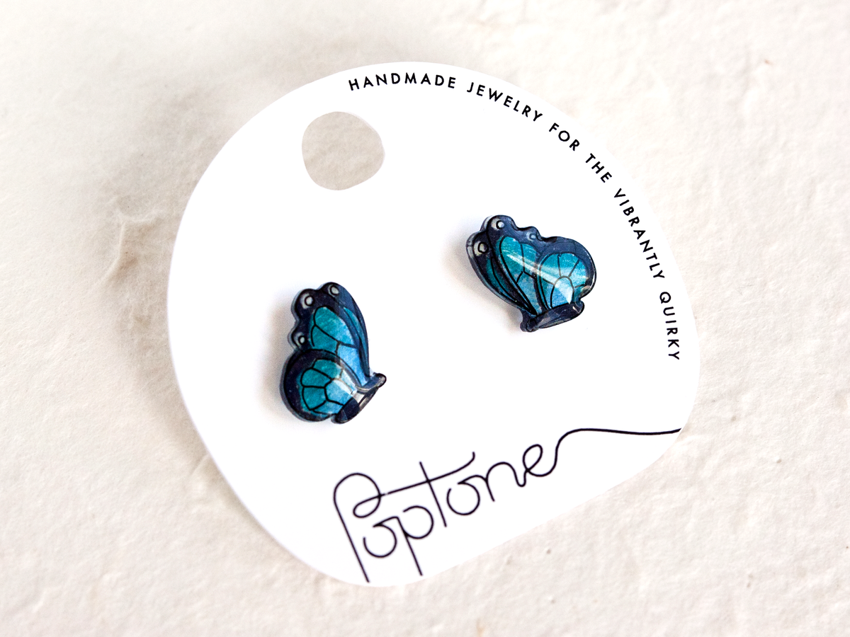 Blue Butterfly Studs / Butterfly Wing Earrings / Butterfly J