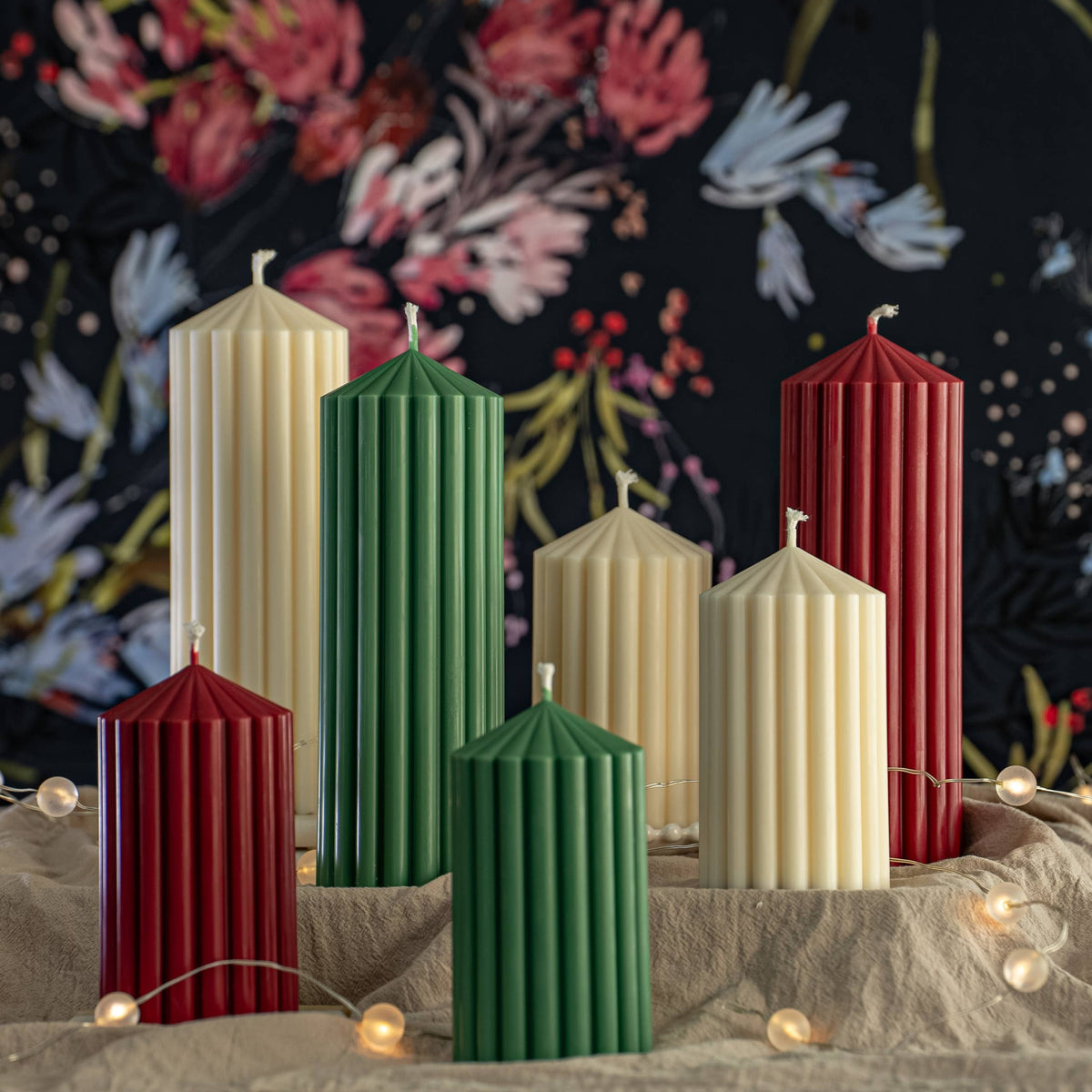 Ribbed Pillar Candles | Holiday Edition