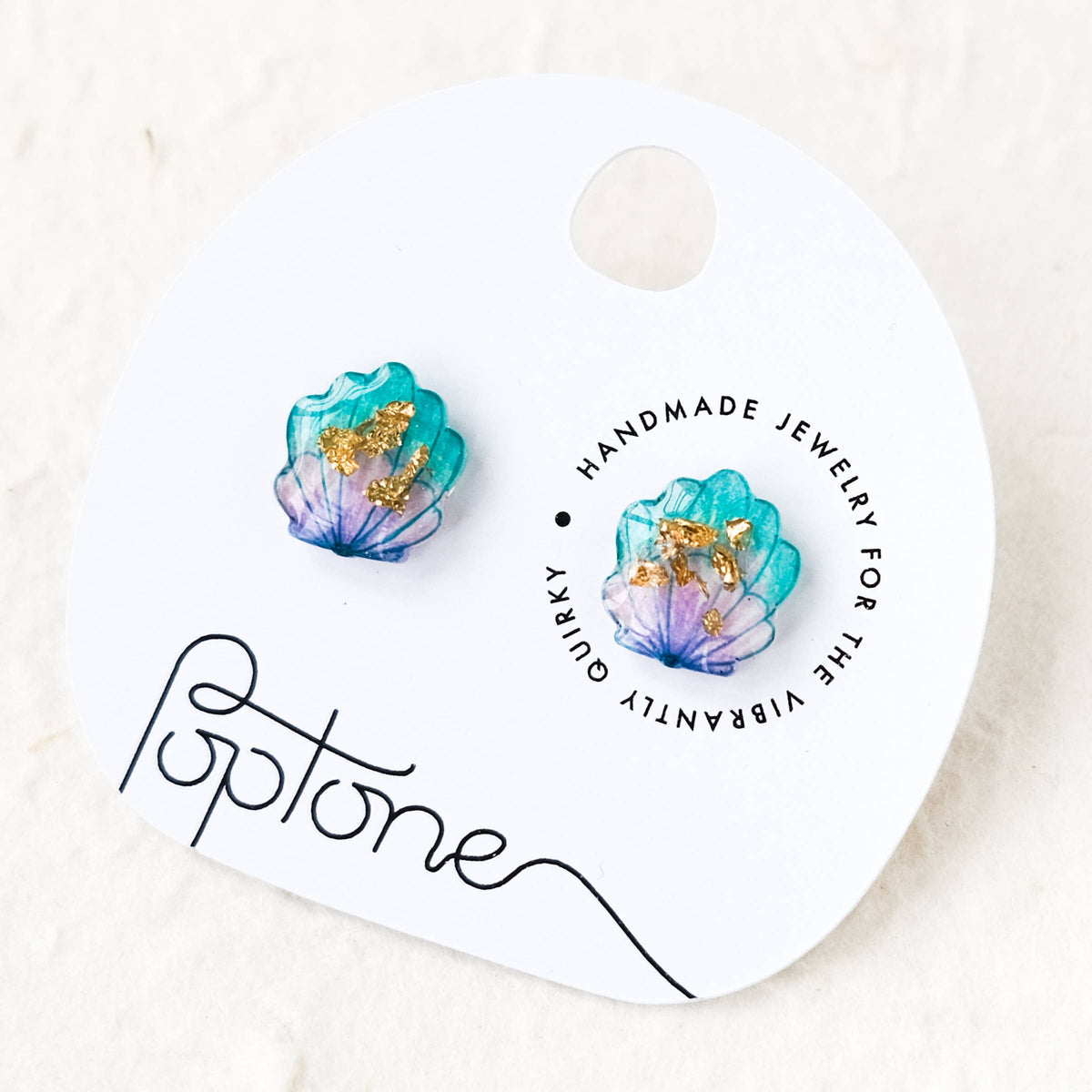 Mermaid Shell Stud Earrings with Gold Leaf