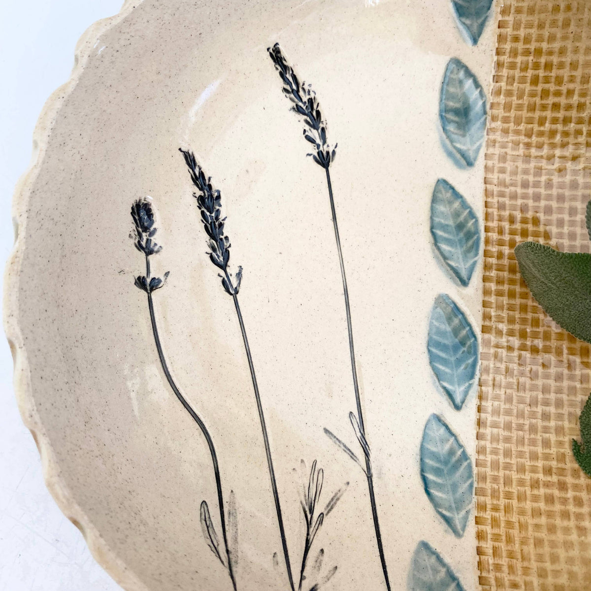 Ceramic Serving Bowl w/ Lavender & Leaf Pattern
