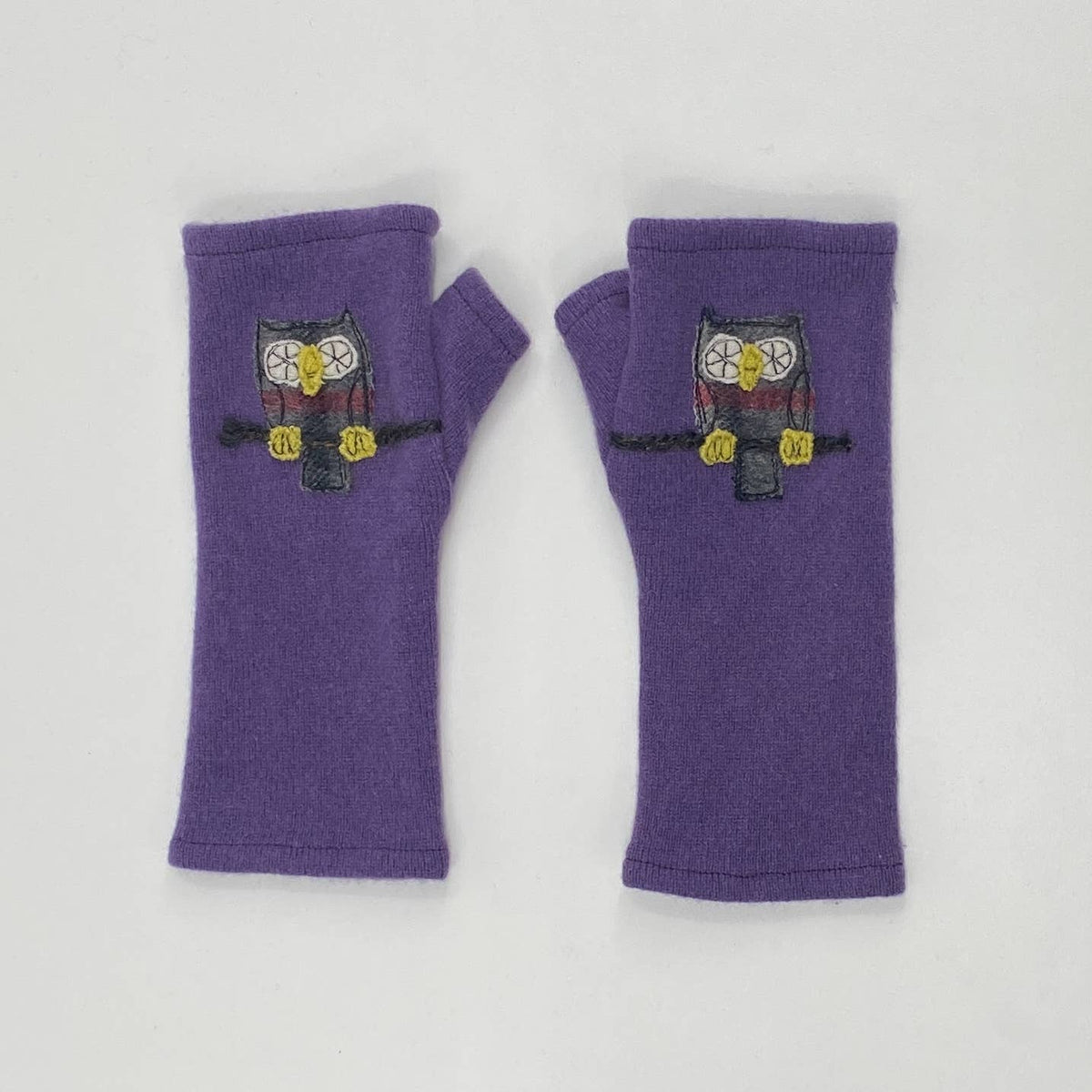 Orange Owl Fingerless Cashmere Gloves