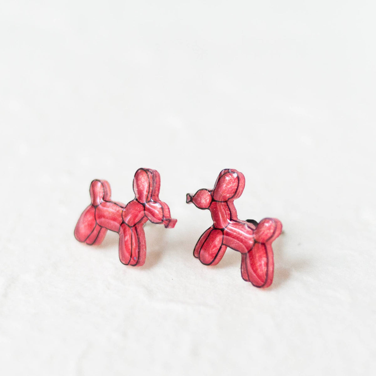 Red Balloon Dog Stud Earrings