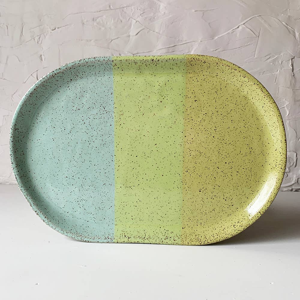 Large Oval Stoneware Platter: Pool Party