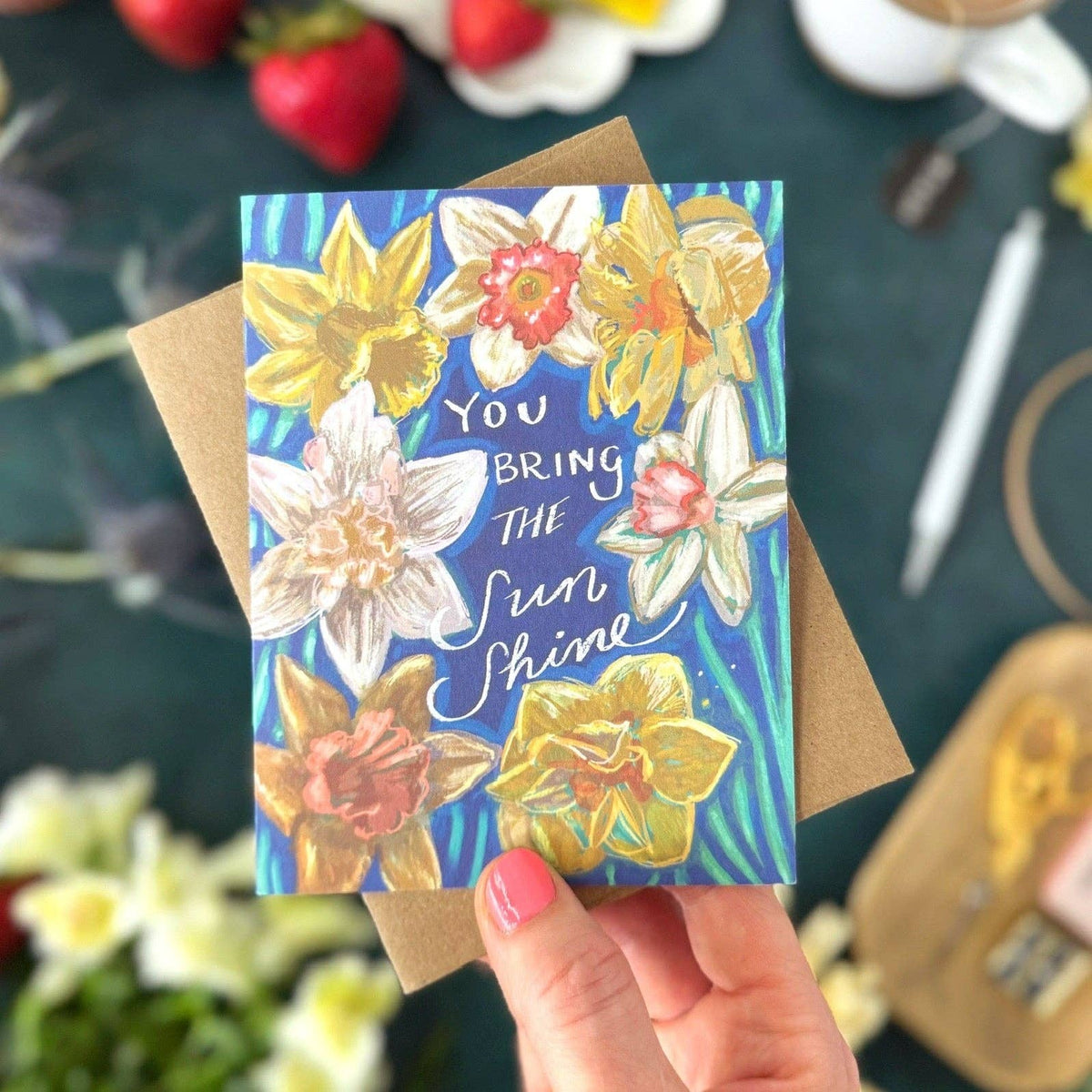 You Bring The Sunshine Daffodil Card — Thank you, Birthday, Friendship Card: Eco-friendly card pocket