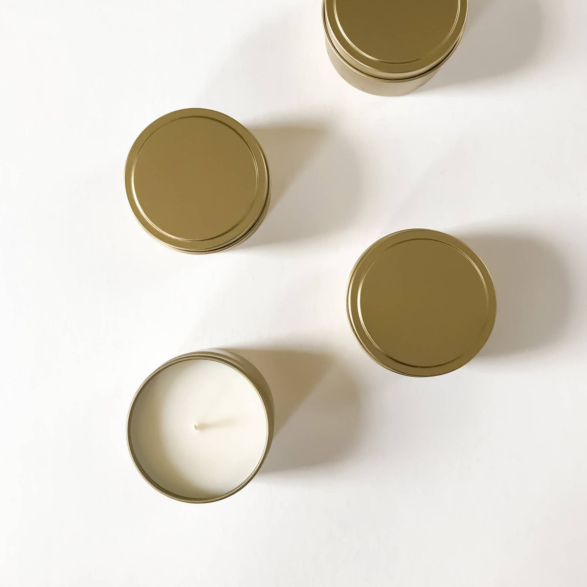 No Label 4 oz. Gold Tin Candle - Case of 24: FIGWOOD + CURRANT