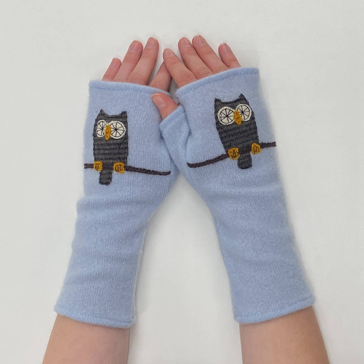 Orange Owl Fingerless Cashmere Gloves