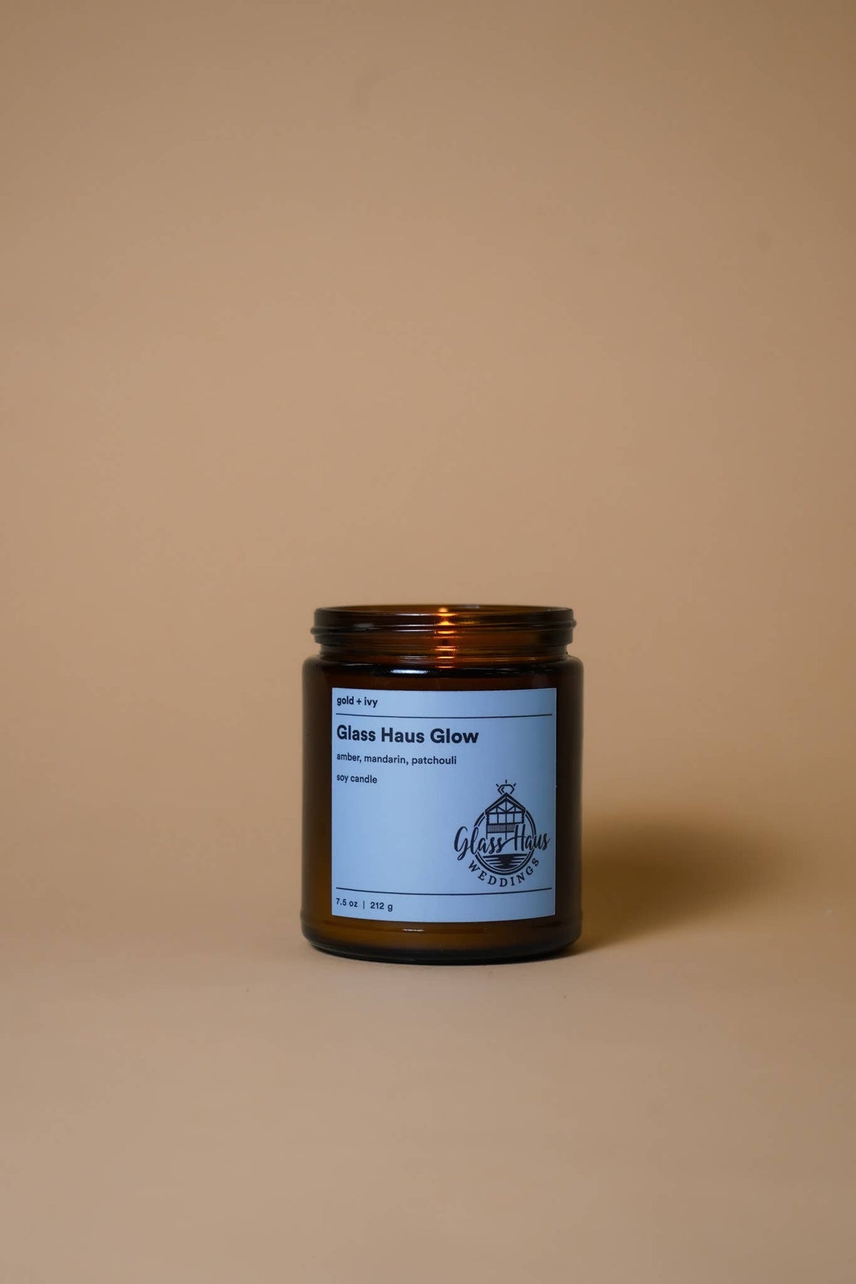 Custom Branded Soy Candles - 7.5 oz - Amber: Gold Lid / Evergreen forest