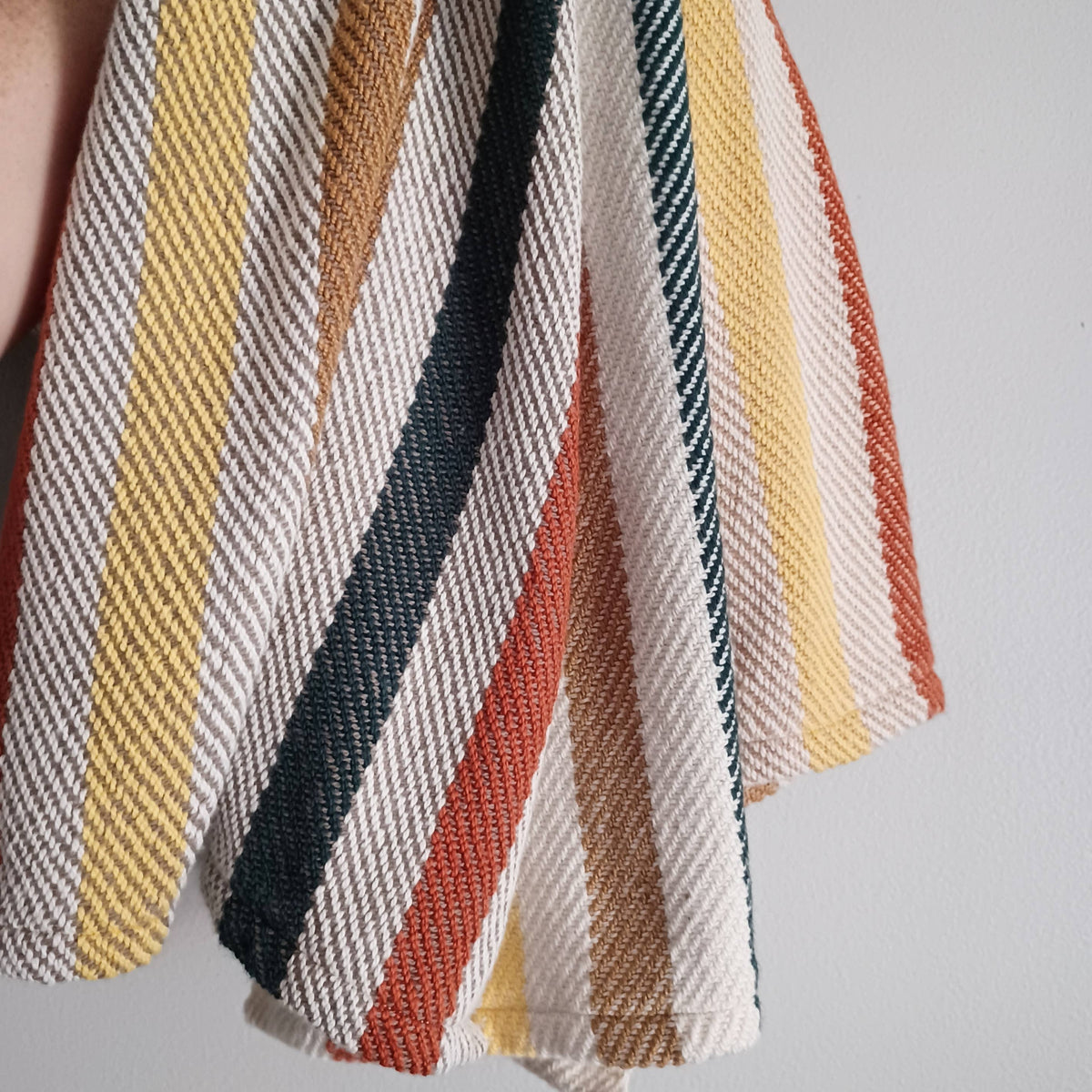 Fall Stripe Handwoven Towel: White