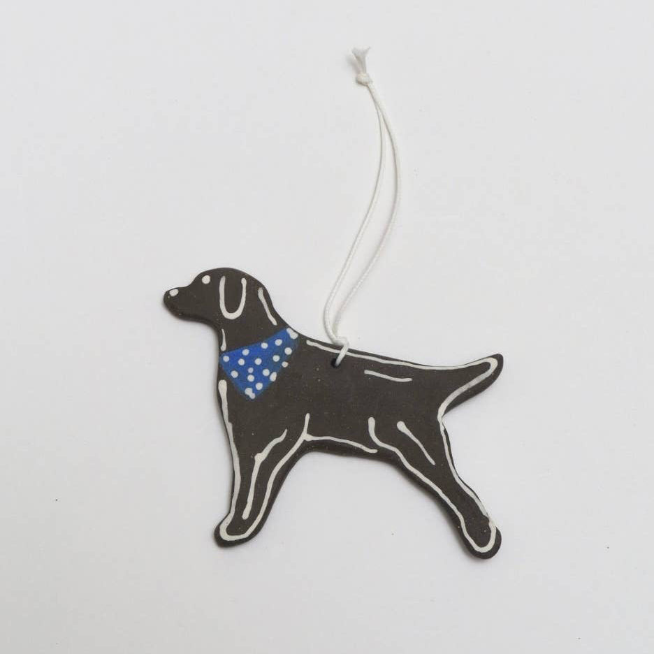 Labrador Ornament Black: Blue bandana