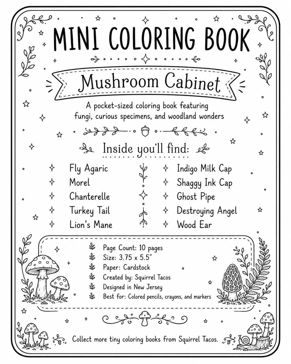 Mini Coloring Book – Mushroom Study