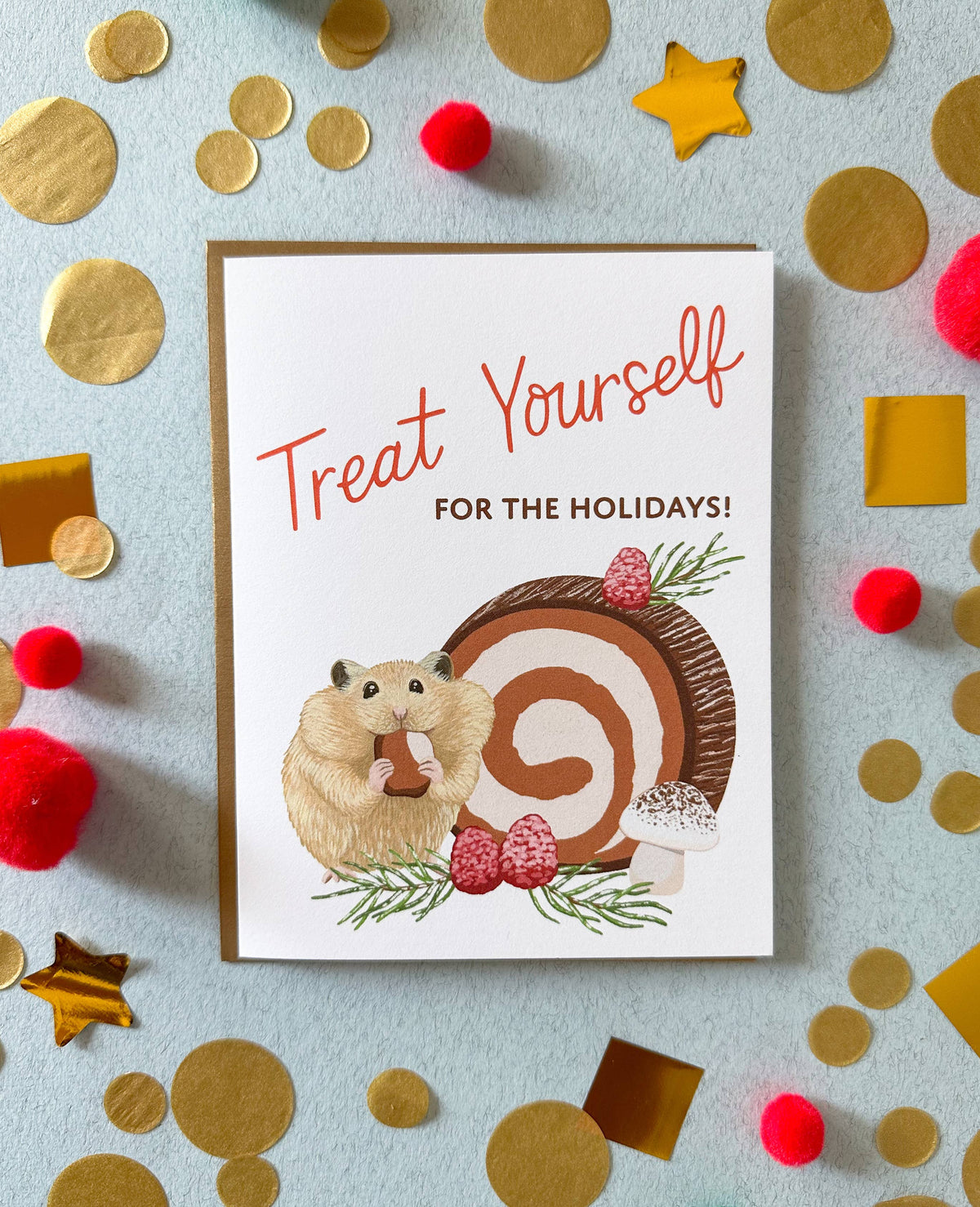 Hamster Buche de Noel Dessert Holiday Christmas Cake Cards - Boxed Set of 8
